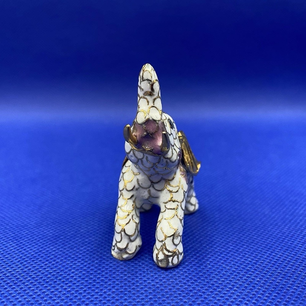 Vintage Cloisonne Gilt Elephant Figurine Enameled White Gold 2" X 3" - Picture 2 of 5